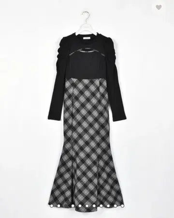 [ evelyn ] 체크 핏 롱 원피스