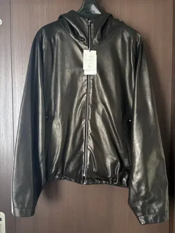 ssstein Leather Hooded Short Jacket