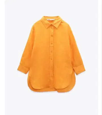 ZARA XS 사이즈 린넨 블라우스 린넨 셔츠 오렌지 긴팔