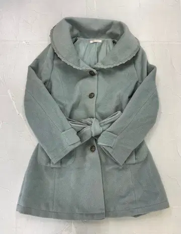 G940 엑시즈팜 코트 민트 그린 소매 리본 벨트 포함 자수