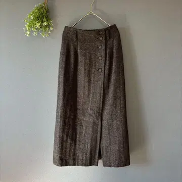 류드백 (M) 쇼와 레트로 깔끔한 롱 기장 울 혼방 플레어 스커트