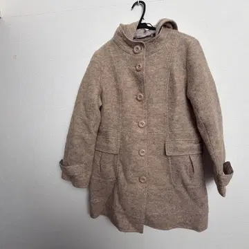 [ M ] Glitzer 베이지 롱 코트 후드 부착