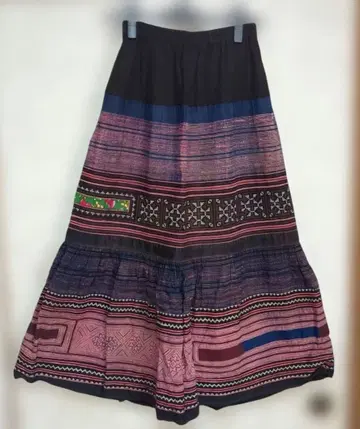 몽족 자수 롱 스커트 맥시 길이 L~LL 오렌지 계열