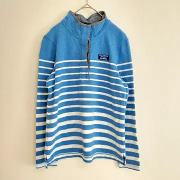 엘엘빈 풀오버 사이즈 S 블루 보더 하프 버튼