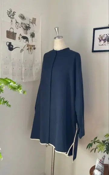 conges paye 네이비 스탠드 카라 튜닉 셔츠