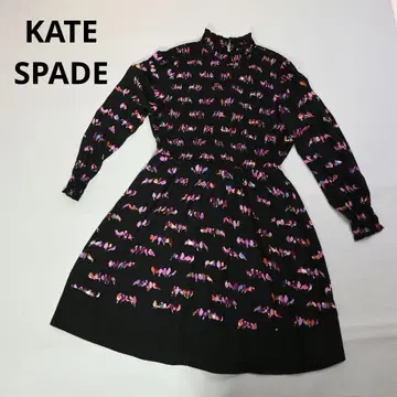 413 KATE SPADE 긴팔 플레어 롱 원피스 작은 새 패턴