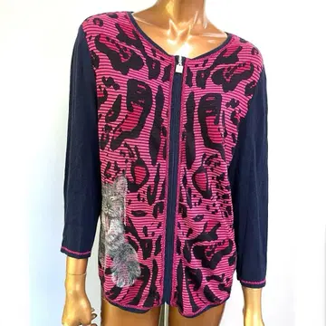 인기 이타리야 가디건 집업 고양이 레오파드 핑크 x 네이비