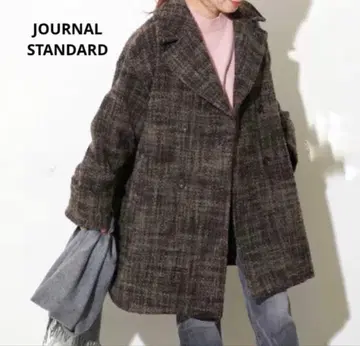 저널 스탠다드 BALLI 트위드 빅 칼라 미들 코트 더블