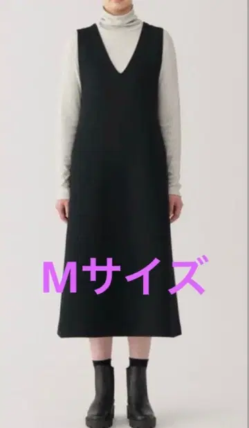 무인양품 이중 편직 맨투맨 오버롤 스커트 블랙 M 사이즈