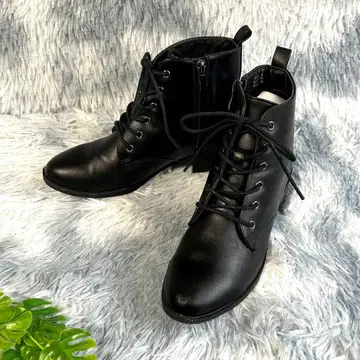 블랙 레이스업 숏부츠 S (22.5 상당) 사이드 지퍼 포함