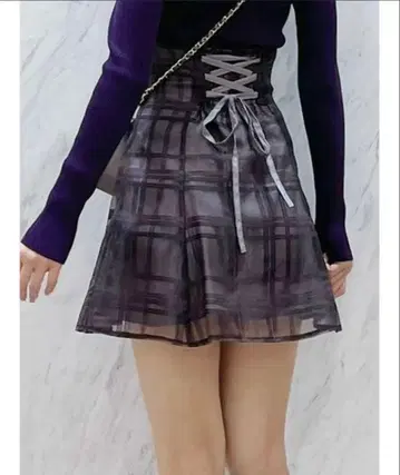 MERCURYDUO 시어 체크 백 레이스업 미니 치마바지 미니 스커트