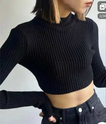 에모다 니트 하이넥 크롭 니트 EMODA
