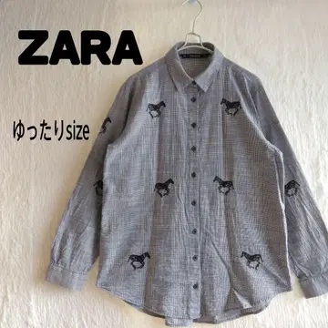 ZARA 자라 말 자수 체크 무늬 루즈핏 셔츠