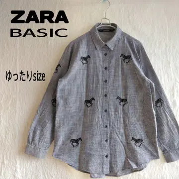 ZARA 자라 베이직 셔츠 말 말 패턴 말 자수 루즈핏 셔츠