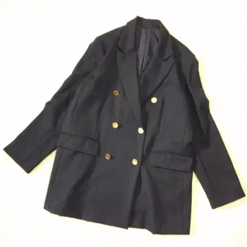 지유 네이비 더블 브레스트 골드 버튼 블레이저 여성용 XL