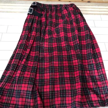 펠리시모 리브인컴포트, 빨간색과 블랙 체크 롱 스커트 빅 사이즈 LL