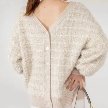 노리즈 라메 페더 니트 가디건 베이지 골드 긴팔