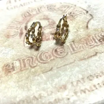 FOSSIL 골드 비즈 장식 후프 귀걸이