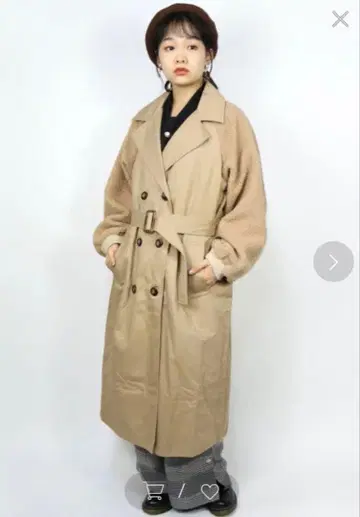 파라비온 롱 코트 베이지 소매 보아 트렌치코트 트렌치 M 사이즈