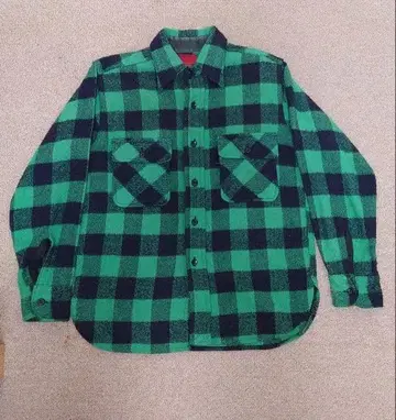 Sears KINGSROAD 울 그린 블랙 버팔로 체크 셔츠