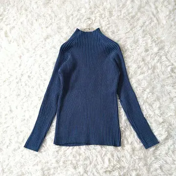 my stic 미스틱 하이넥 프릴 메로우 리브 니트 긴팔 F 블루