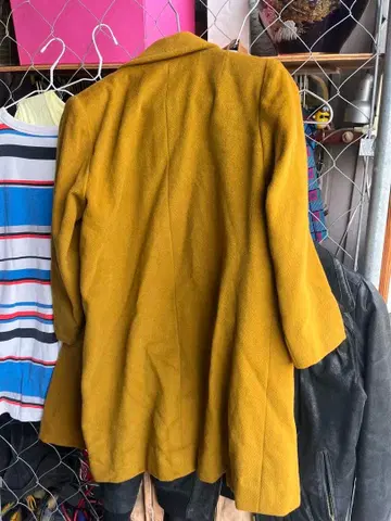 울 코트 머스타드 더블 버튼