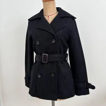 울 더블 브레스트 피코트 블랙