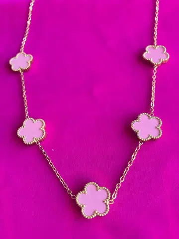 프랑스제 사랑스러운 핑크 플라워 모티브 목걸이 미사용 새상품