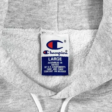 90s Champion 스크립트 자수 후드티 USA 코튼 밑단 리브 없음