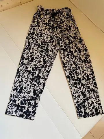 이지 팬츠 꽃무늬 허리 리본 팬츠