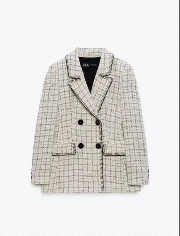 ZARA 트위드 더블 브레스트 자켓 L