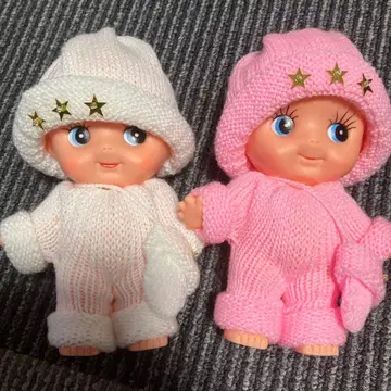 당시물 큐피 인형 소프트 비닐 화이트와 핑크 2체 세트 일본제