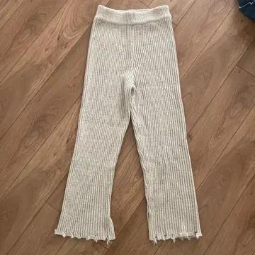 아이보리 리브 팬츠 프린지 밑단