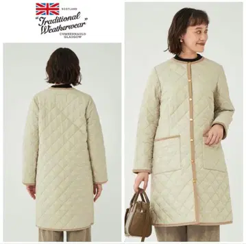 새상품 트래디셔널 웨더웨어 노카라 퀼팅 롱 코트 36