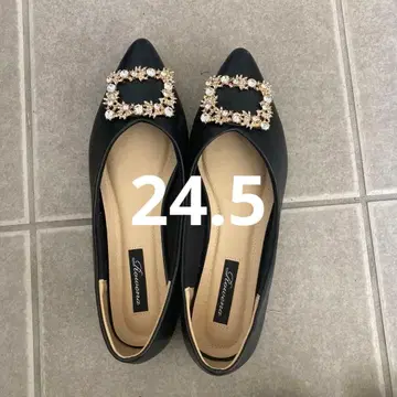 비쥬 장식 블랙 스틸레토 플랫슈즈 24.5 사이즈