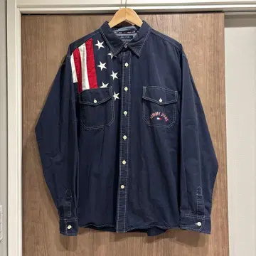 TOMMY JEANS 네이비 롱 셔츠 XL 별 패턴 미국