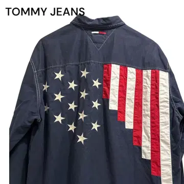 TOMMY JEANS 네이비 롱 셔츠 XL 별 패턴 미국