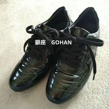 긴자 GOHAN 여성용 스니커즈 24cm 스트링 슈즈 에나멜 블랙 신발