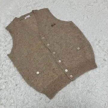 papas 파파스 니트 베스트 프론트 오픈 로고 울 100% 베이지