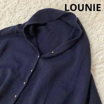 LOUNIE 루니 니트 판초 네이비 울 100% 스톨