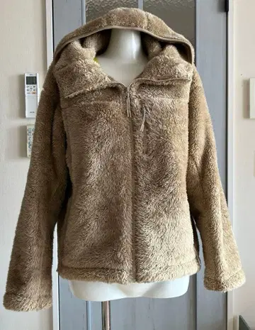 유니클로 베이지 보아 자켓 후드 부착 룸웨어