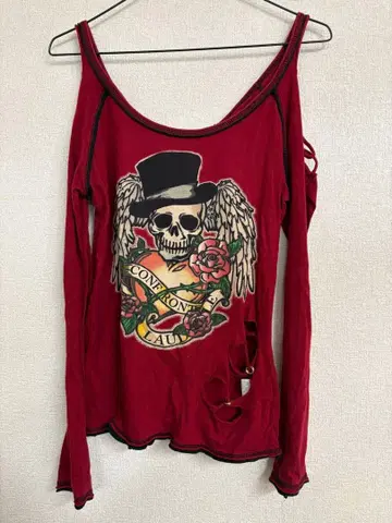 DIG DEEP 스컬 프린트 오프숄더 긴팔 상의 y2k