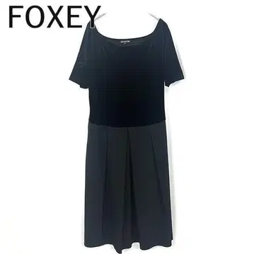 폭시 FOXEY 원피스 벨로아 절개 스커트 보트넥 블랙