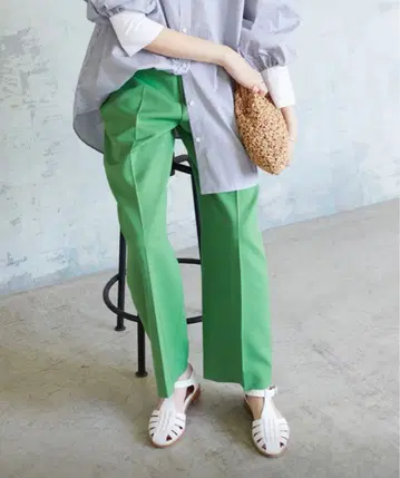 슬로브 이에나 컬러 스트레이트 팬츠 그린 36