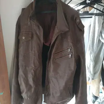 브라운 가죽 집업 자켓