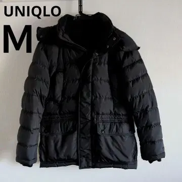 유니클로 [ 블랙 다운 코트 ] 퍼 부착 후드 M 사이즈