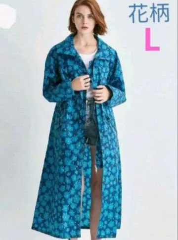 블루 꽃무늬 L 새상품 레인코트 멋진 여성용 우의 롱