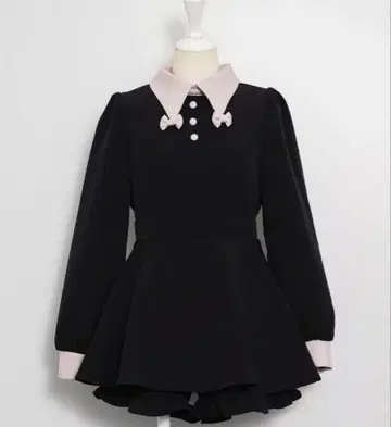 pium 리본 칼라 긴팔 셋업 블랙