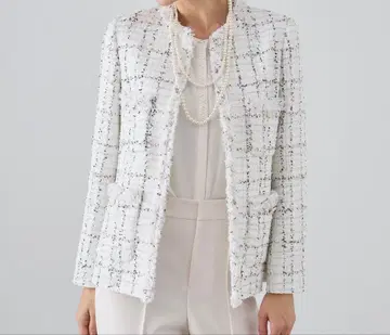 아나이 믹스 트위드 롱 노카라 자켓 38