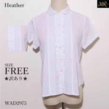 하자품 Heather 상의 블라우스 반팔 무지 프릴 프론트 오픈 심플